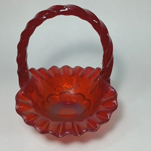 Fenton 2003 Historic Collection Ruby Amberina Basket #4633 RL Paneled Grapes - Picture 7 of 13